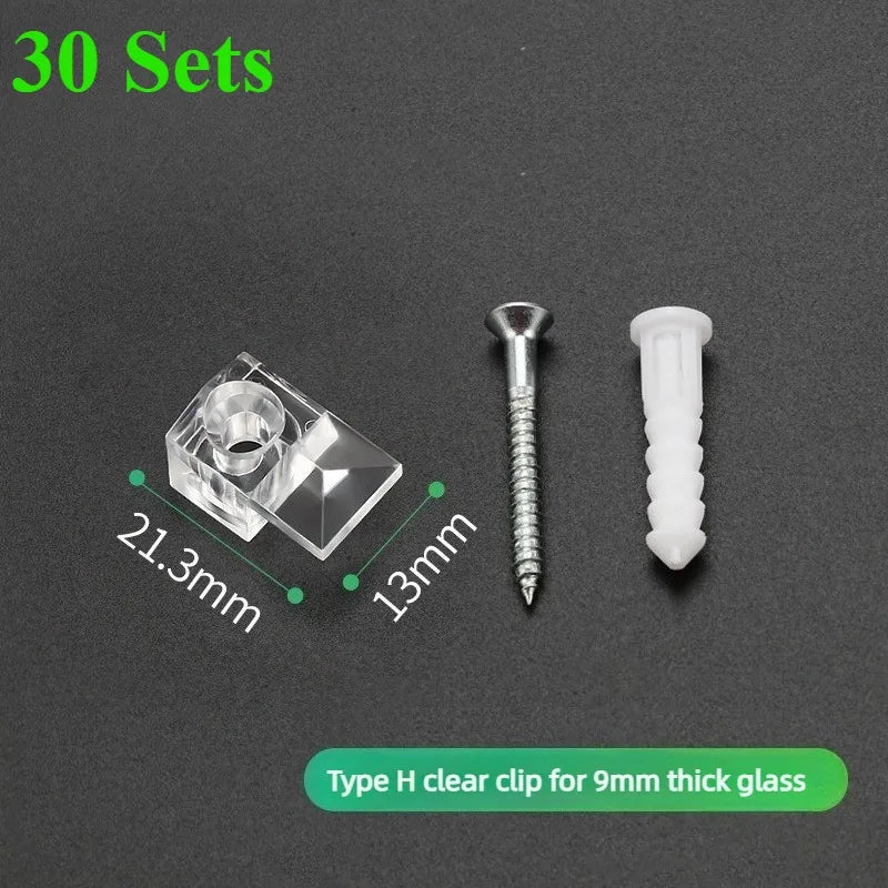 30 Sets Plastic Glass Retainer Clips Mirror Holder