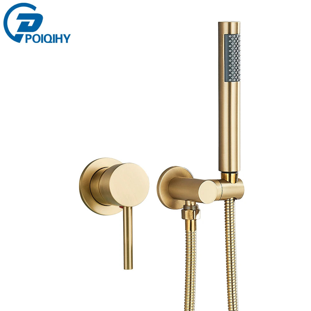 Brushed Gold Handheld Shower Bathroom Shower Faucet &