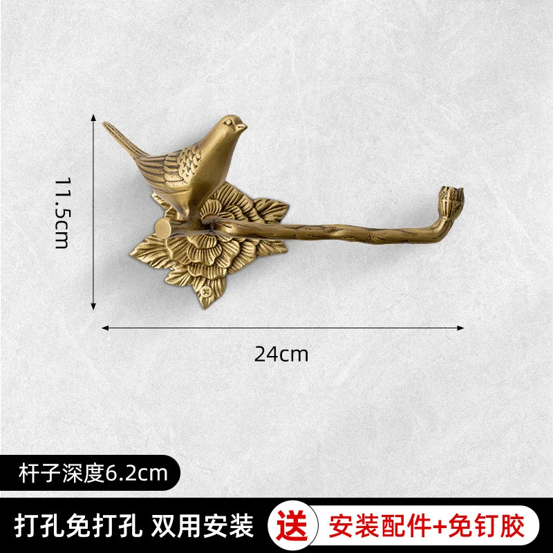 Retro Brass Bird Towel Ring Storage Rack Perforation-Free