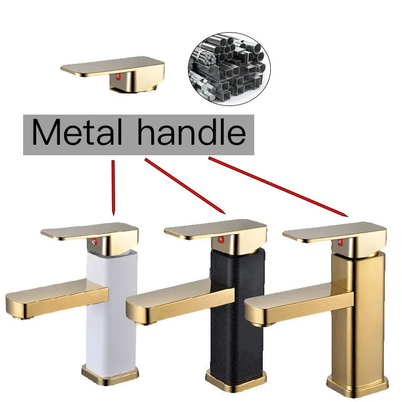 Rethme Gold Bathroom Faucet Stainless Steel Square Mixer
