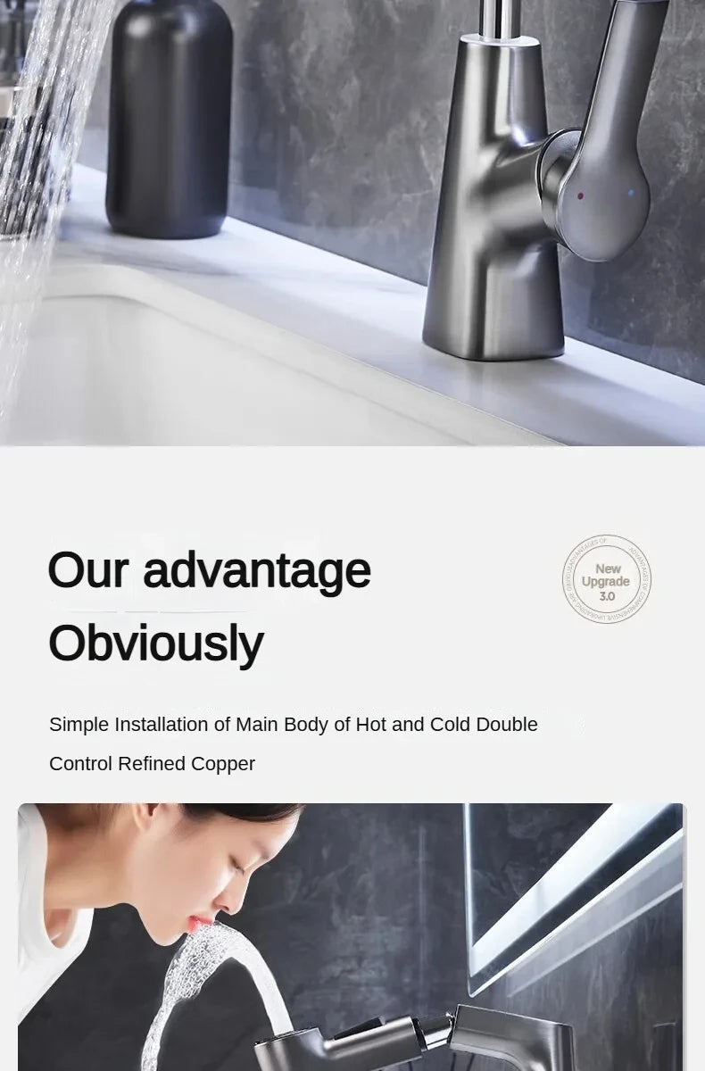 Pull Out Lift Faucet 360 Rotatable Bathroom Basin