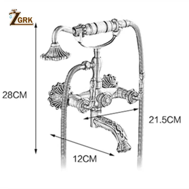 Antique Brass Bathtub Shower Faucets Wall Mounted Bath