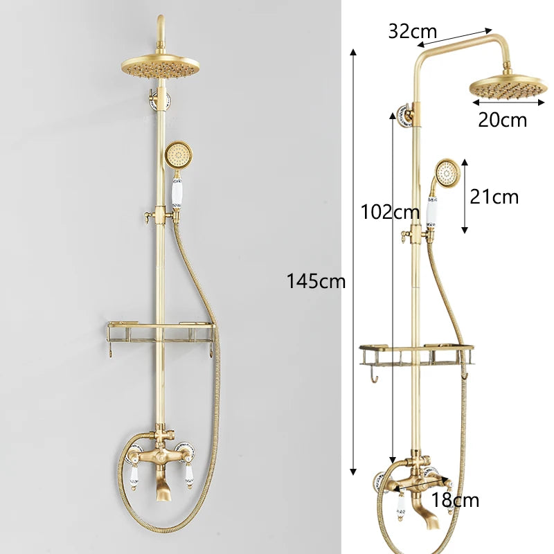 Antique Brass Shower Faucets Rainfall Shower Head Brass