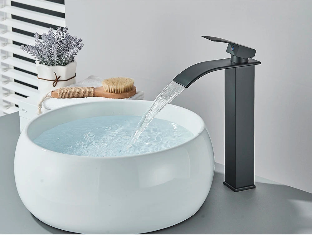 Brushed Golden Basin Faucets Elegant Waterfall Bathroom Sink