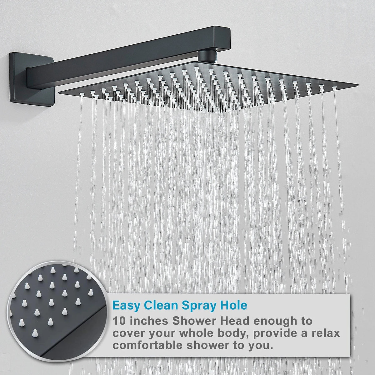 Black Concealed Shower System Rain Waterfall Bathroom Embedded