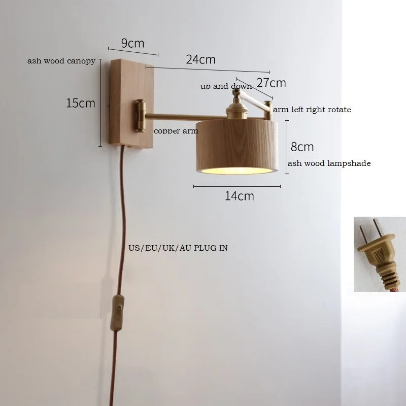 Iwhd Walnut Ash Wood Led Wall Lamp Sconce