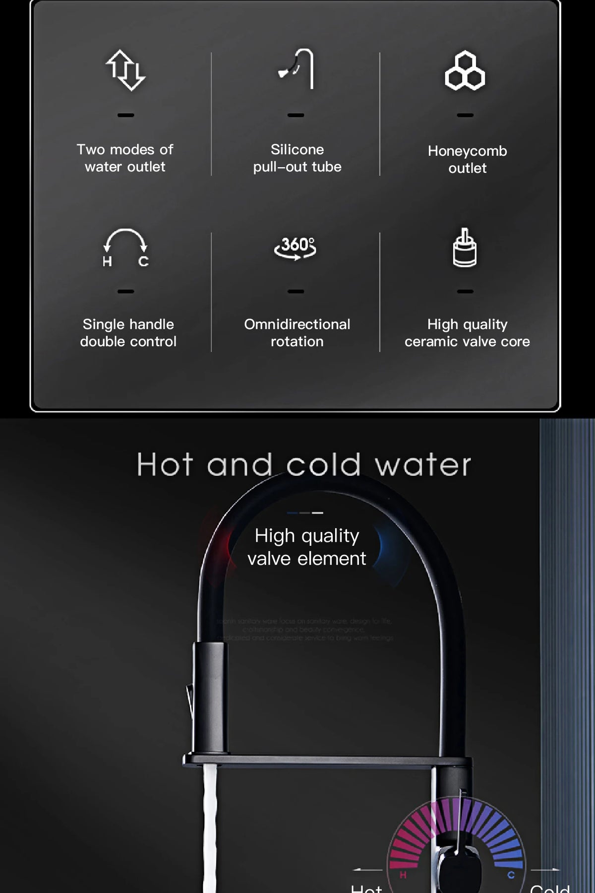 High End Black Brass Faucet Magnetic Suction Design