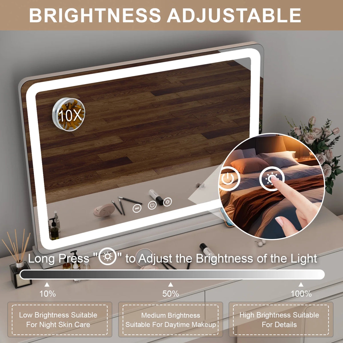 Led Bathroom Mirror 80x55cm Wall Mounted Touch Control