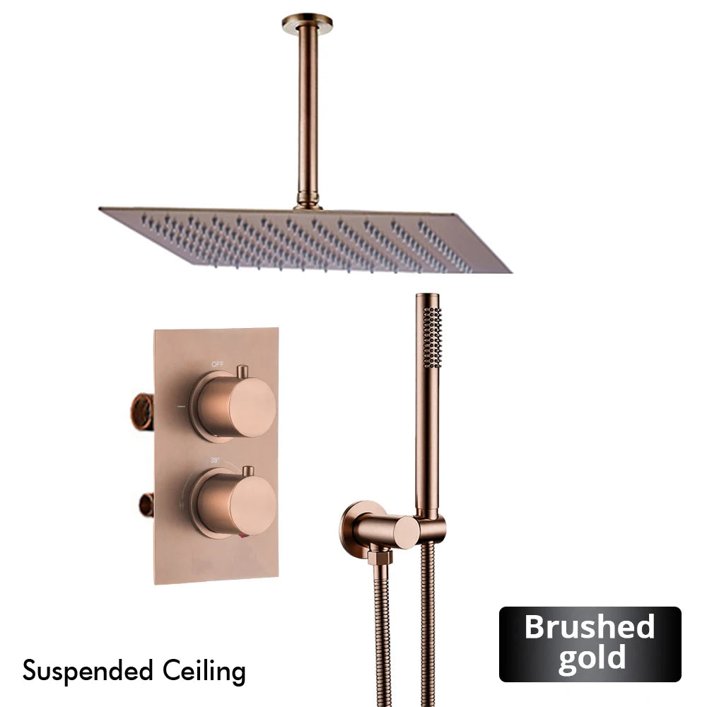 Bathroom Faucet Dial Way Brushed Gold Thermostat Shower