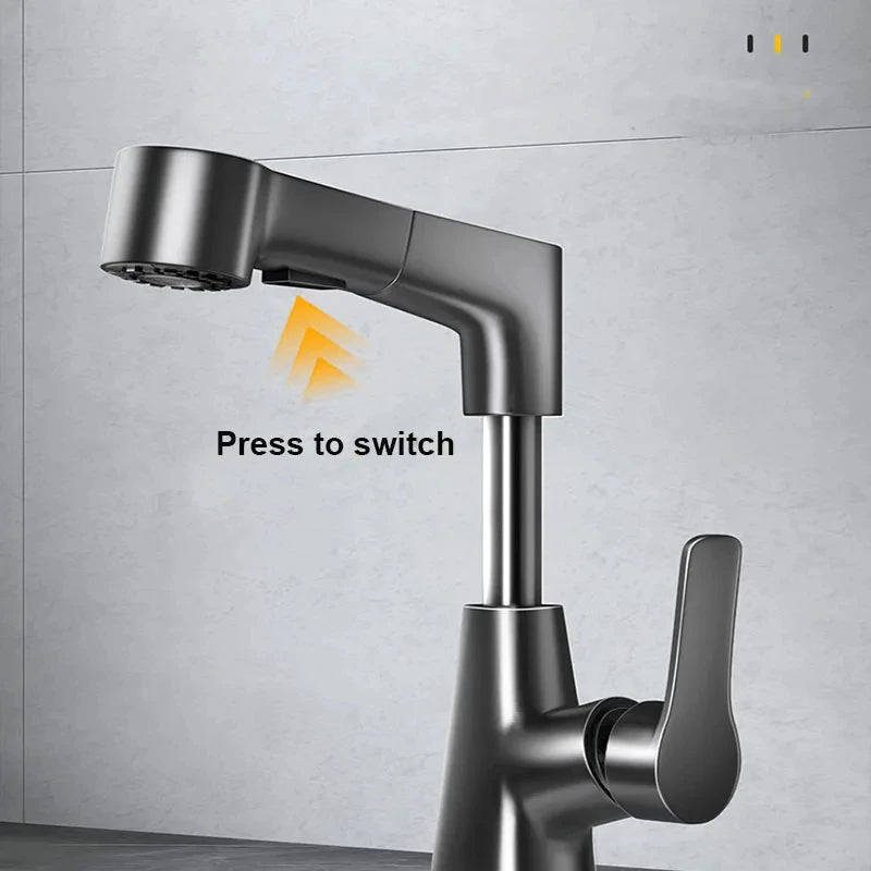Brass Pull-Out Dual-Function Bathroom Sink Faucet Adjustable