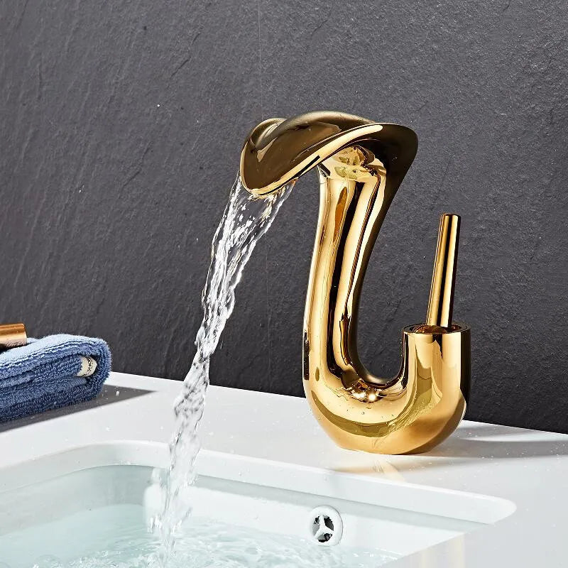 Tuqiu Black Bathroom Faucet Brass Gold Basin Faucet