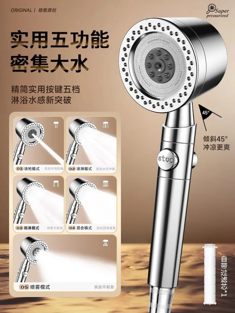 Large Panel Black High Pressure Shower Head Modes
