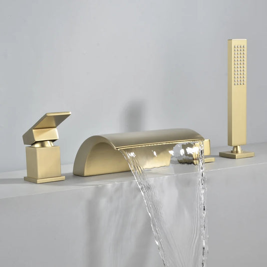Solid Brass 4pcs Gold Brushed Waterfall Bathtub Faucet