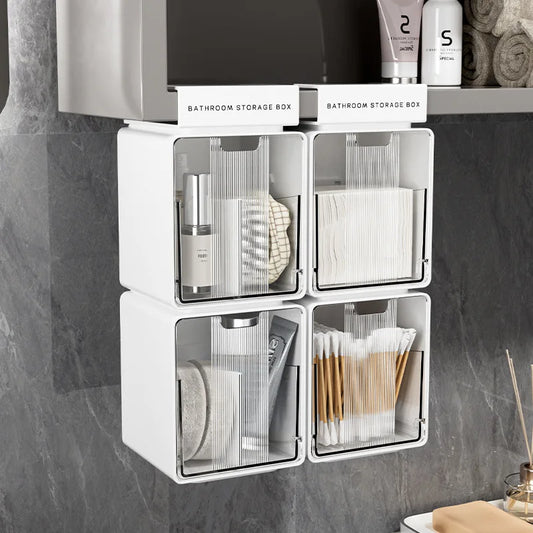 Clear Bathroom Pull-Out Storage Box Cotton Swabs &