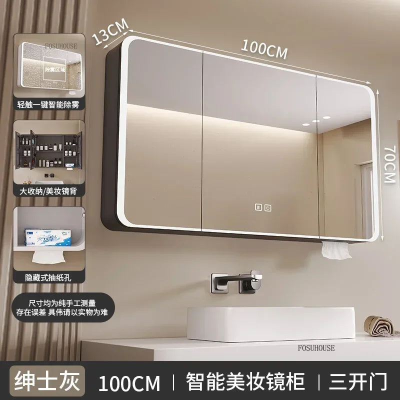 Minimalist Modern Arc-Shaped Smart Bathroom Mirror Cabinets