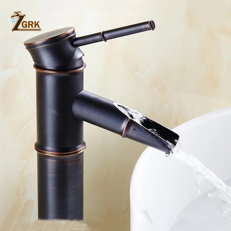 Zgrk Black Waterfall Bathroom Sink Faucet Vessel Tall