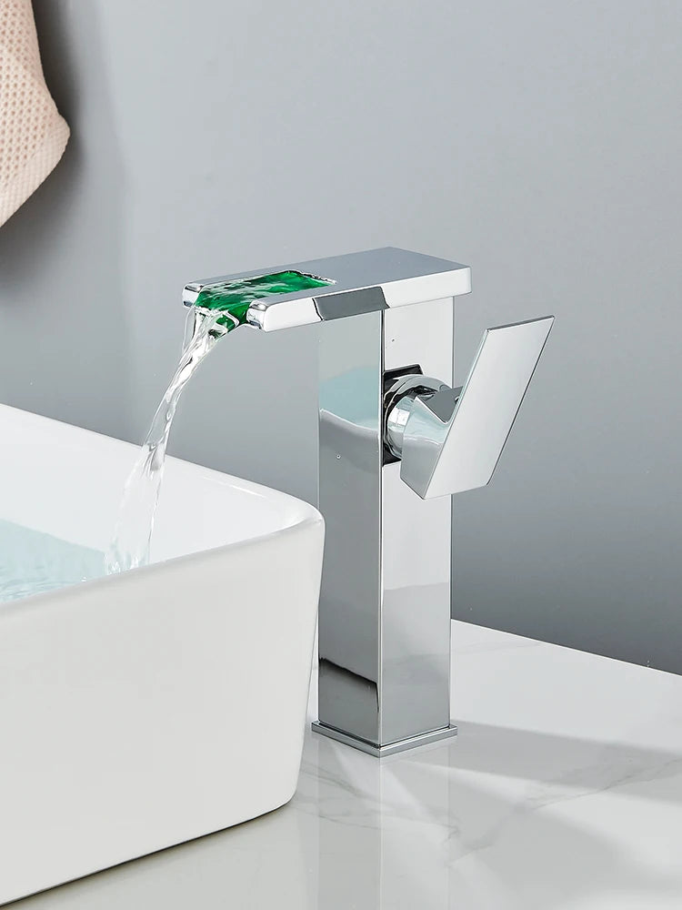 Rozin Led Bathroom Basin Faucet Black Waterfall Sink