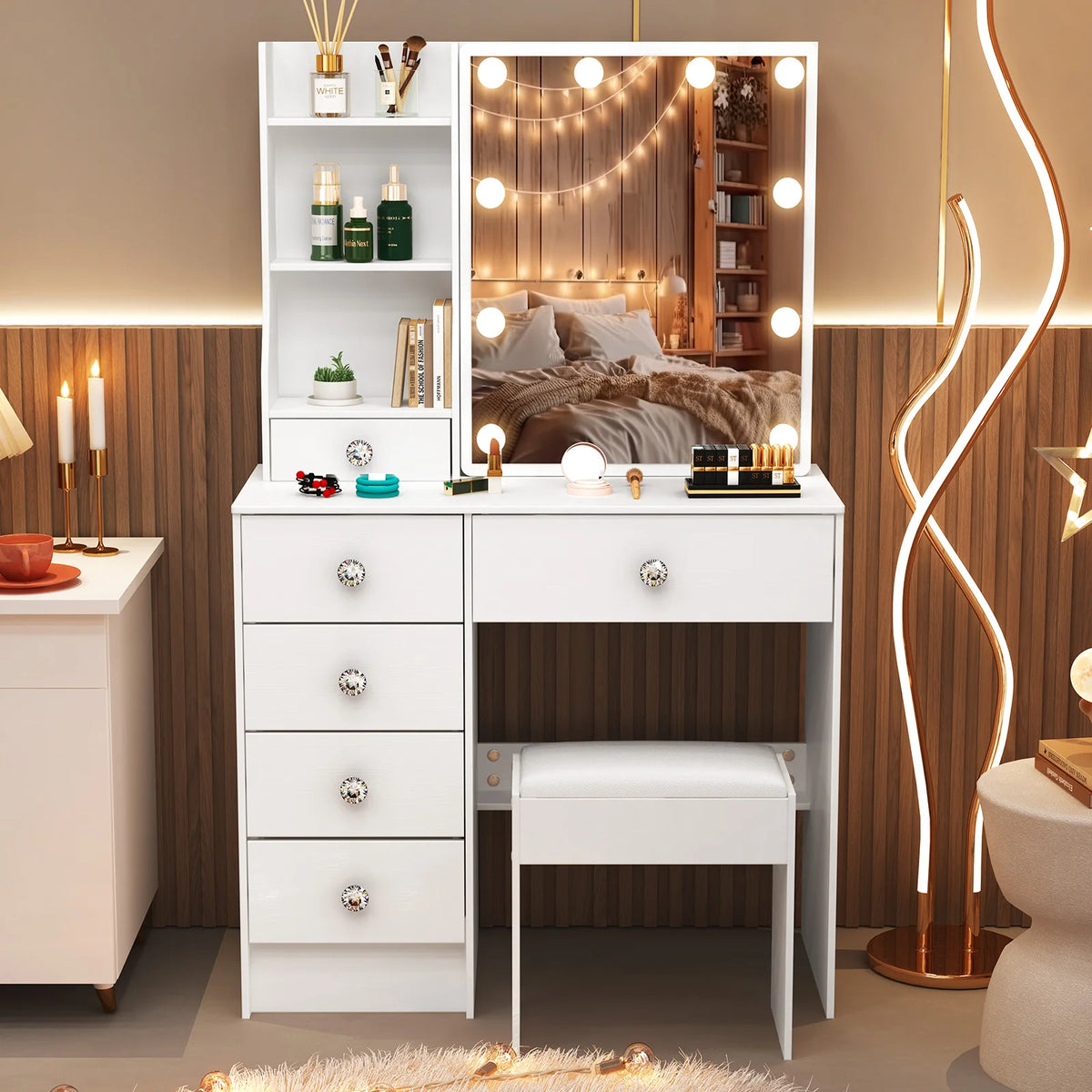 White Dressing Table Vanity Sliding Mirror Frame 3-Color