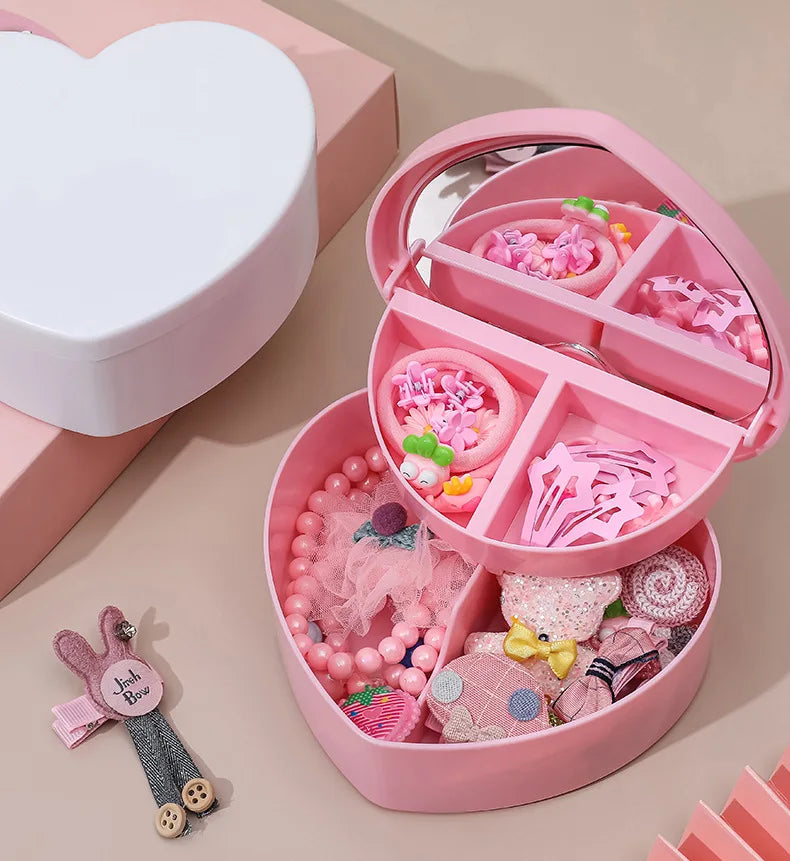 Pink Girl Heart Makeup Jewelry Storage Box Desktop