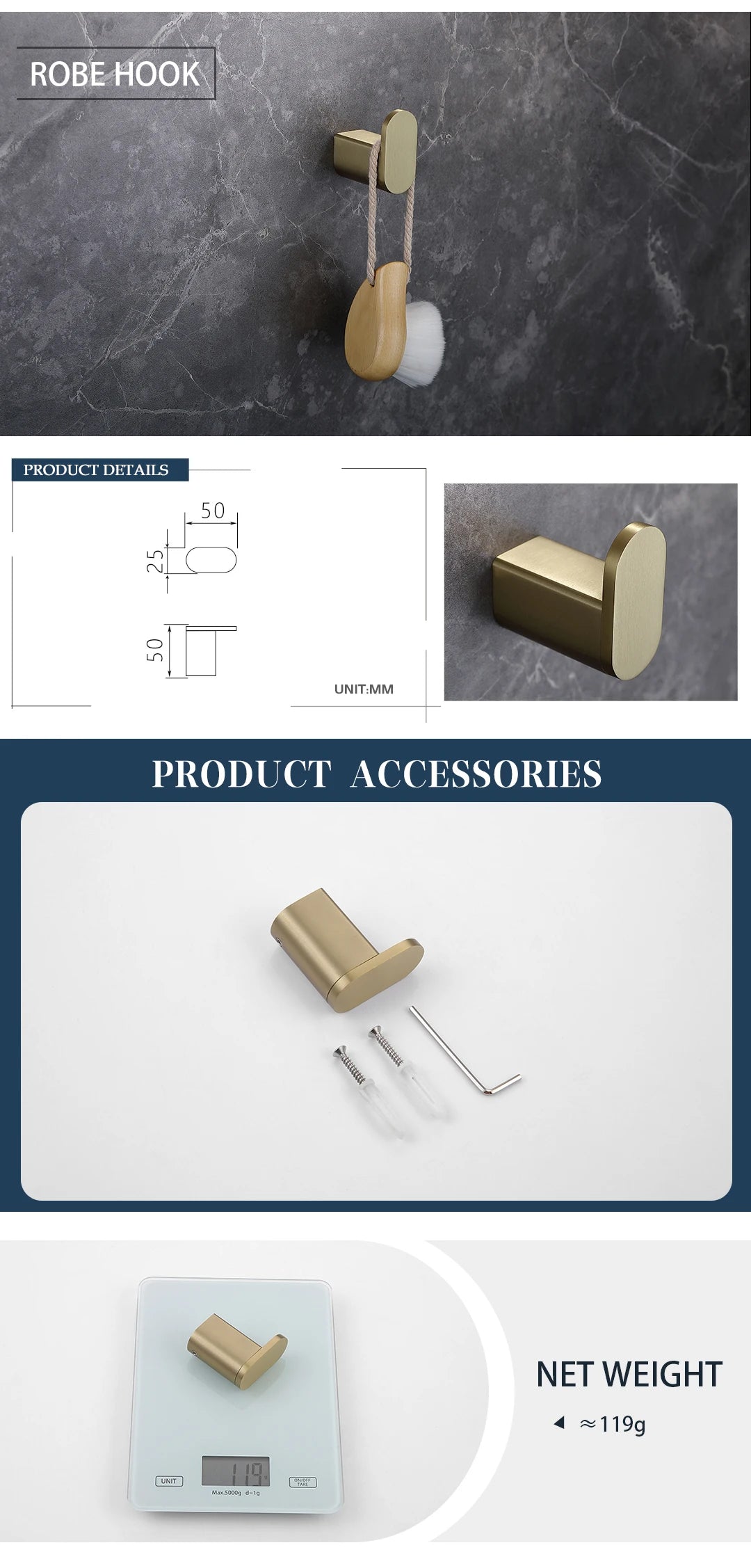 Brushed Gold Bathroom Toilet Brush Holder Toilet Paper