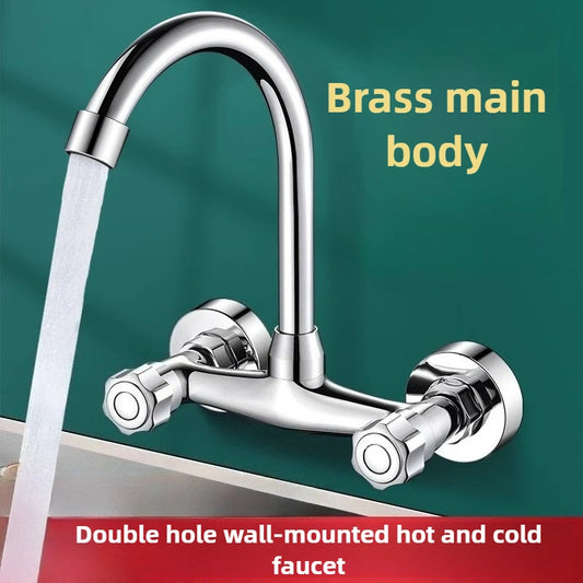 Wall Mounted Mixer Tap Double Handle Faucet Cold