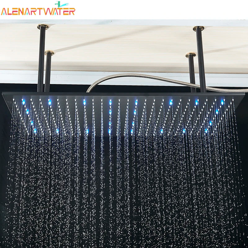 40 80cm High Pressure Led Shower Head Black