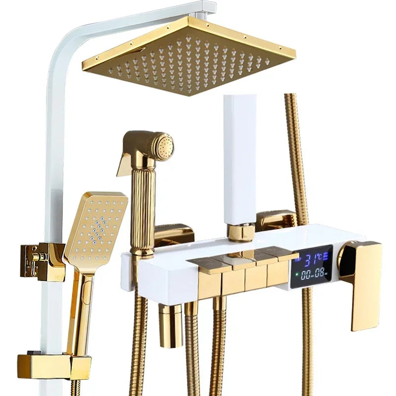 Brushed Gold Piano Digital Shower System Cold Brass