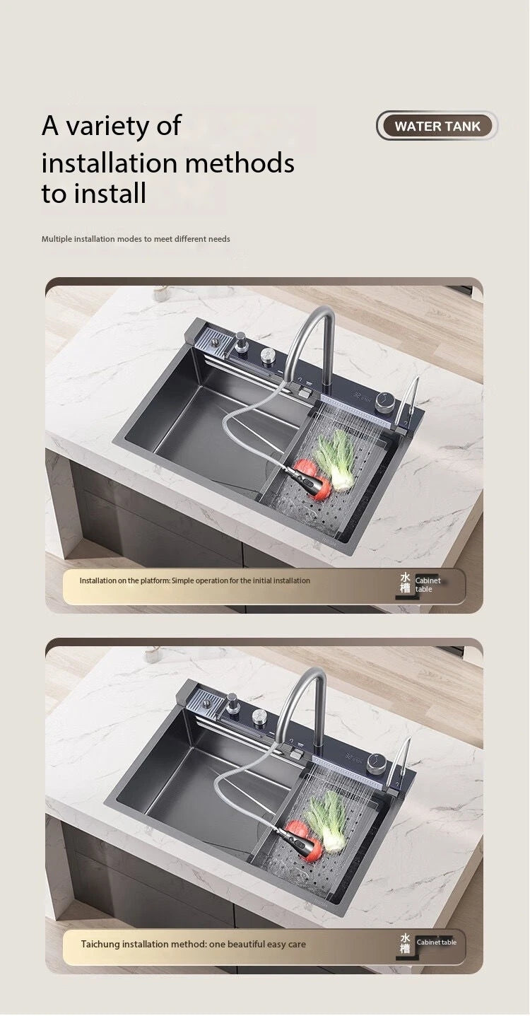 0mm Double Waterfall Sink Embossed Stainless Steel Sink
