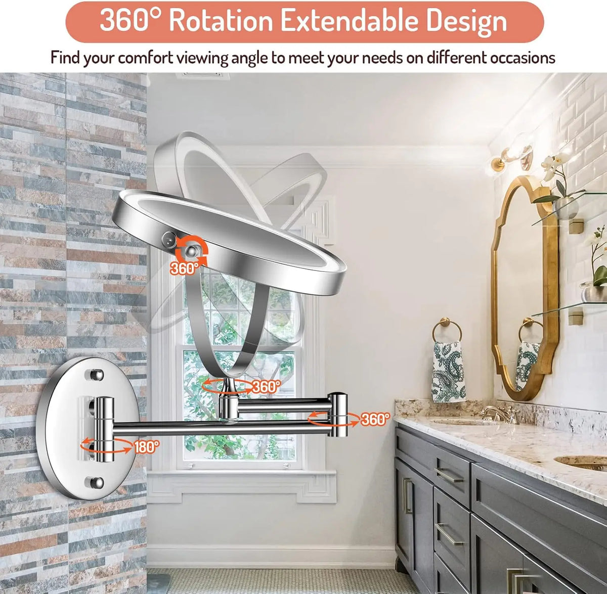 Touch Led Folding Bathroom Mirrors Double Face 5x