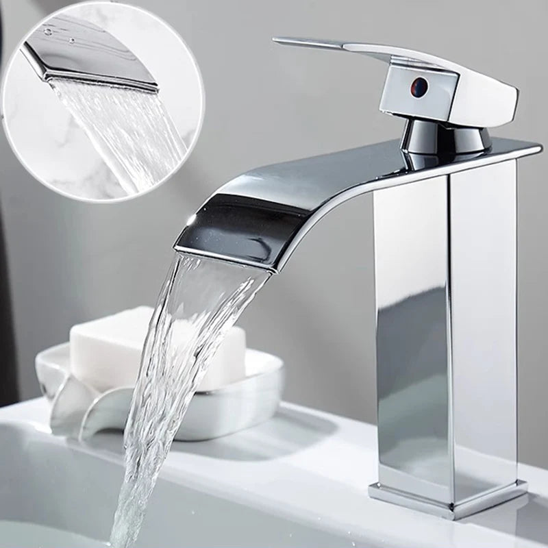 Splash-Proof Dual Control Countertop Waterfall Faucet Bathroom