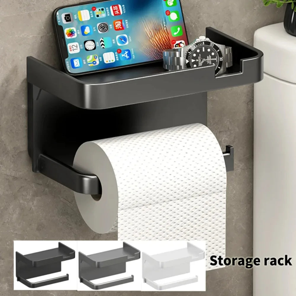 No Drill Toilet Paper Holder Wall Mounted Shelf