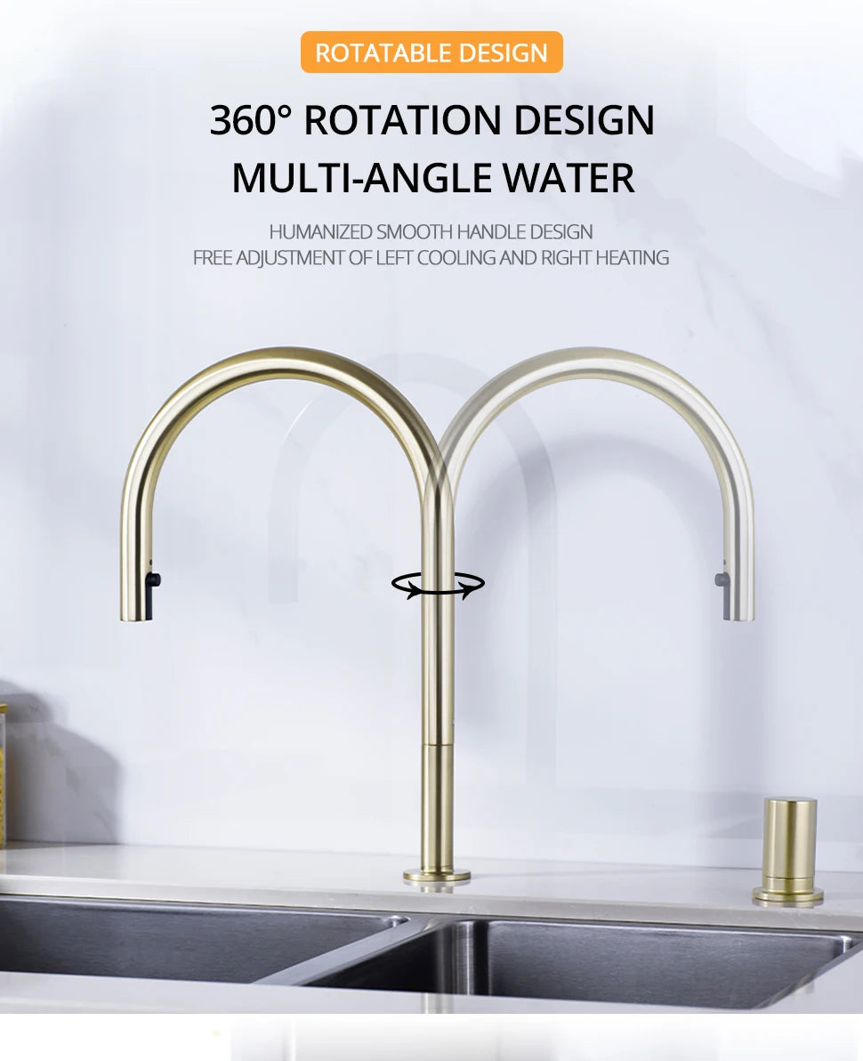 Brushed Gold Faucet Invisible Pull Out Spray Mixer