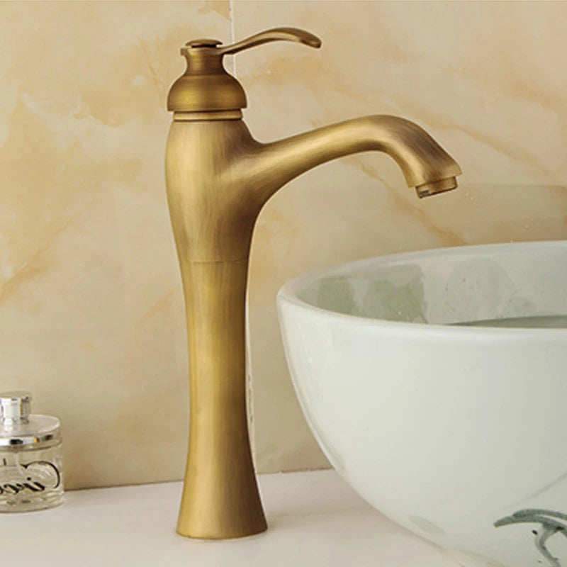 Antique Brass Hole Bathroom Sink Faucet Cold Water
