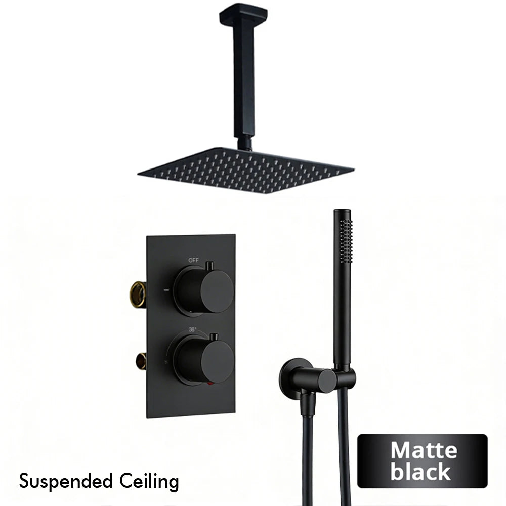 Bathroom Faucet Dial Way Brushed Gold Thermostat Shower