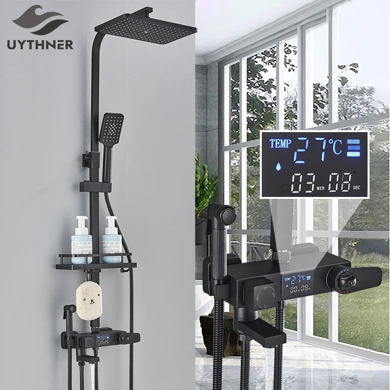 Bath Thermostatic Digital Display Shower Faucet Rain Shower