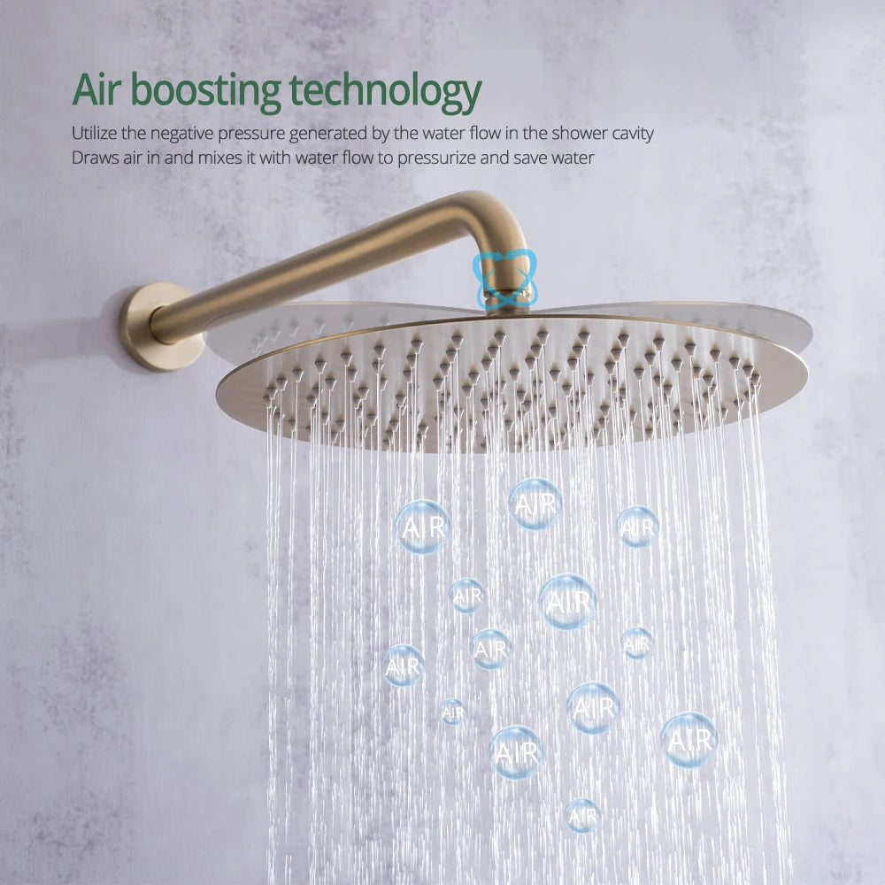 Brushed Gold Bathroom Faucet Shower System 3-Function Shower