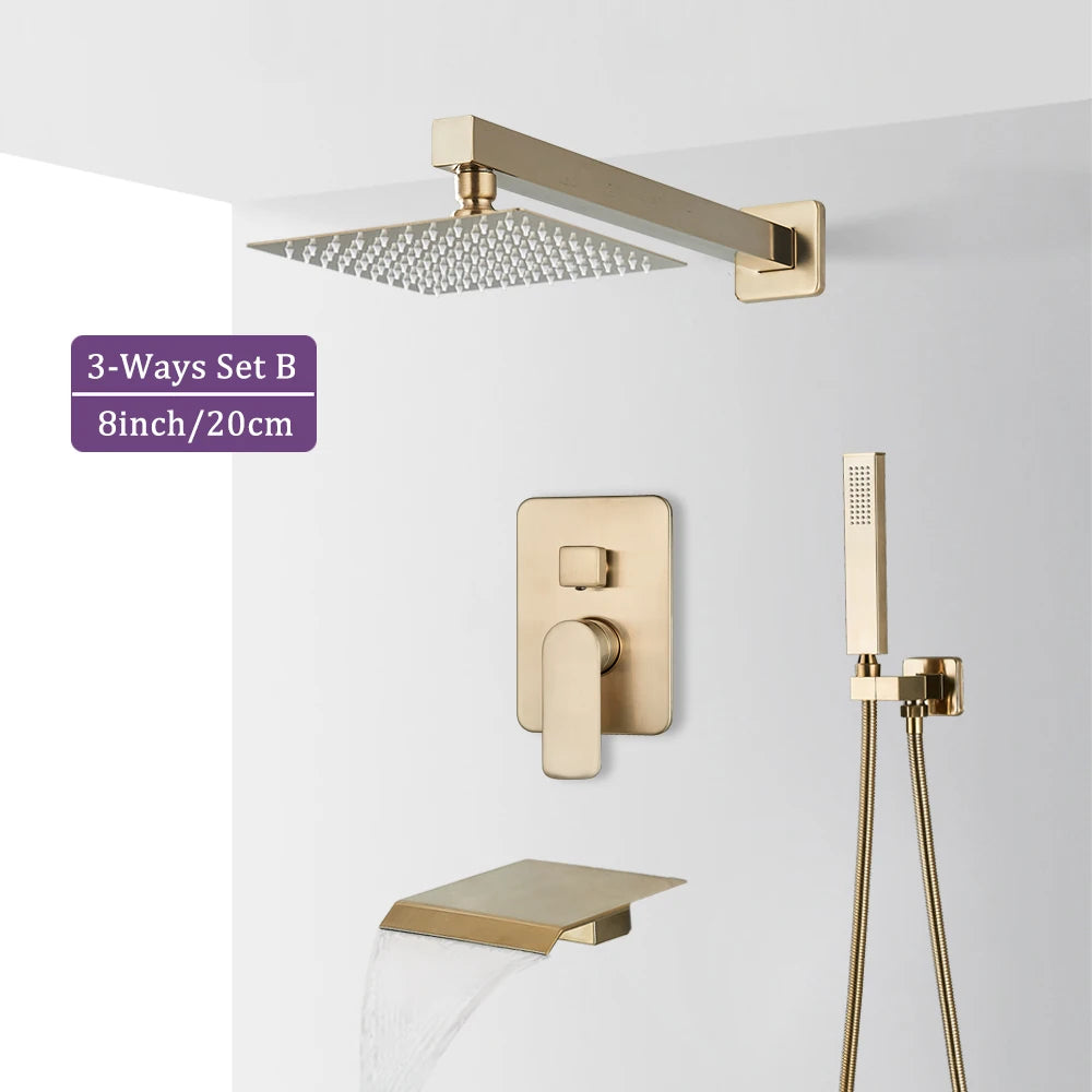 Brushed Gold Bathroom Shower Faucet 2/3 Way Rainfall