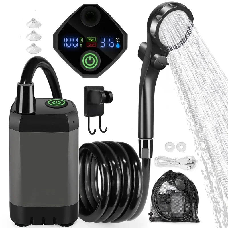 Camping Shower Equipment 6000mah Rechargeable Led Display Screen