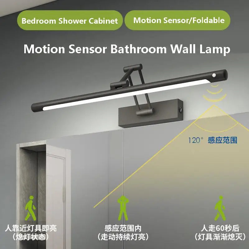Motion Sensor Foldable Bathroom Mirror Wall Lamp Shower