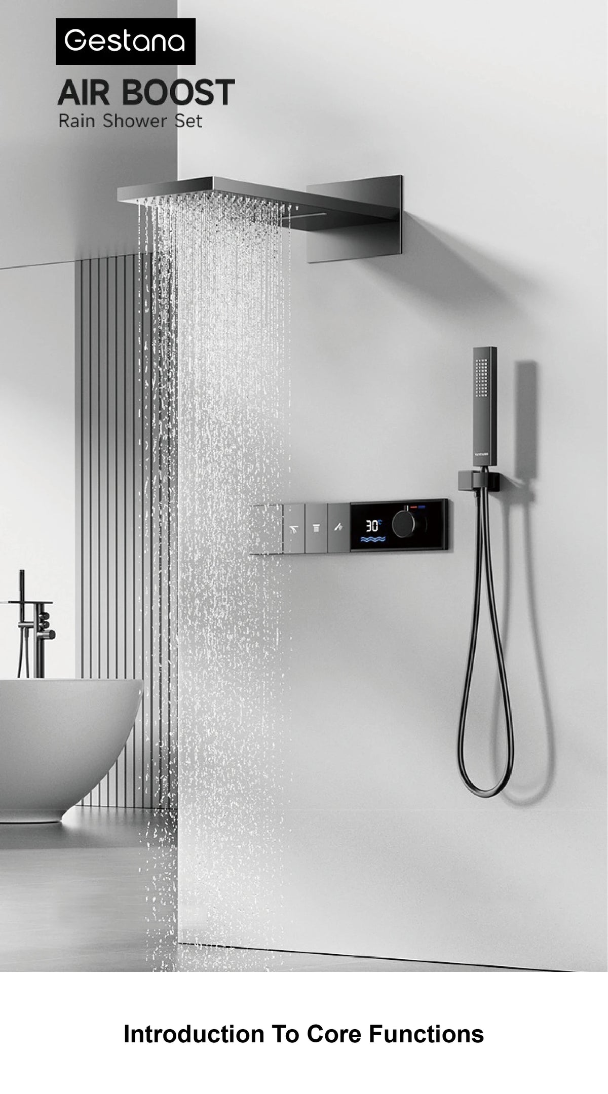 Gunmetal Luxury Brass Built-In Thermostatic Shower System Led