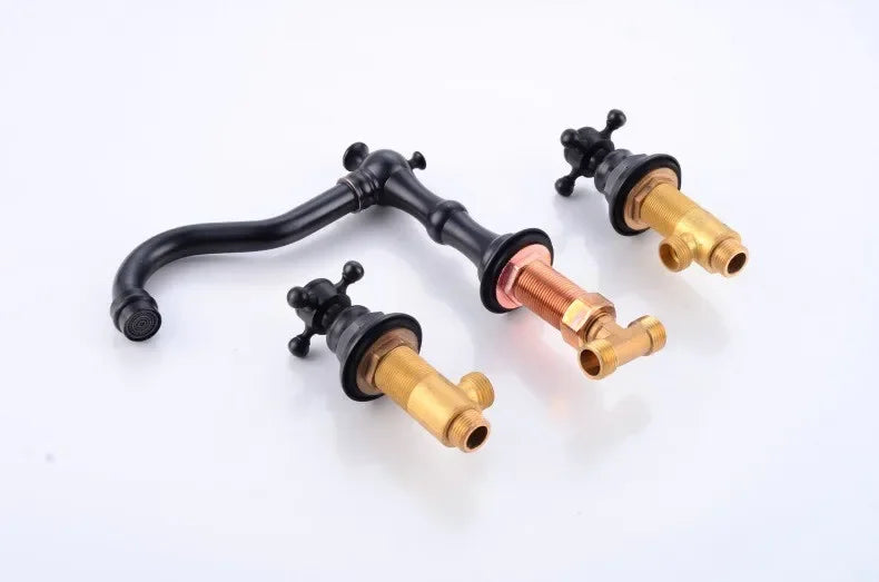 Zgrk Basin Faucet Black Brass Dual Handle Bathroom