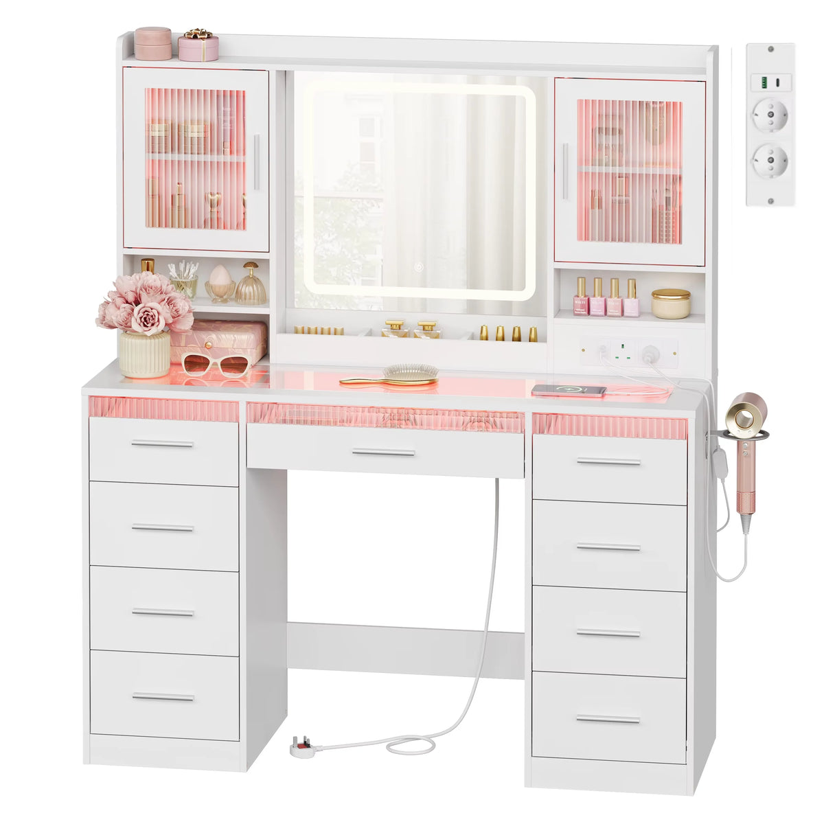 Woltu Cosmetic Table Drawers Rgb Lighting Makeup Vanity