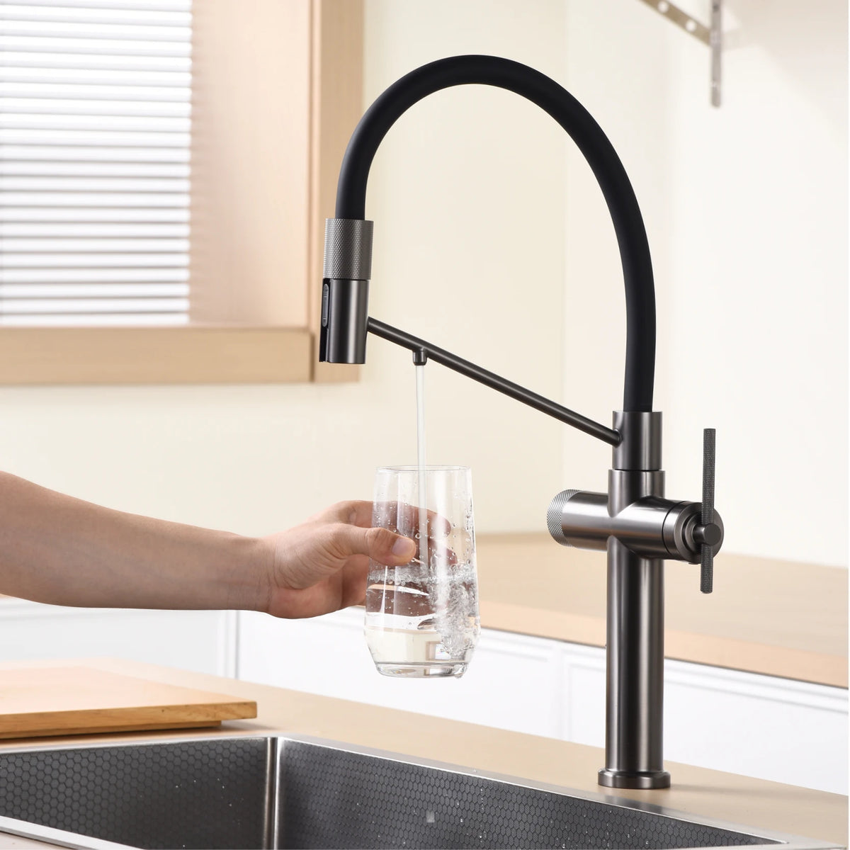 Modern Gun Grey Brass 3-In-1 Hole Faucet Separate