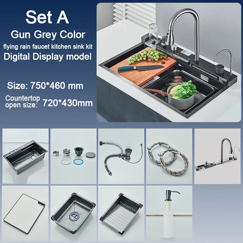 Stainless Steel Sink Faucet 75 45cm Large Bowl