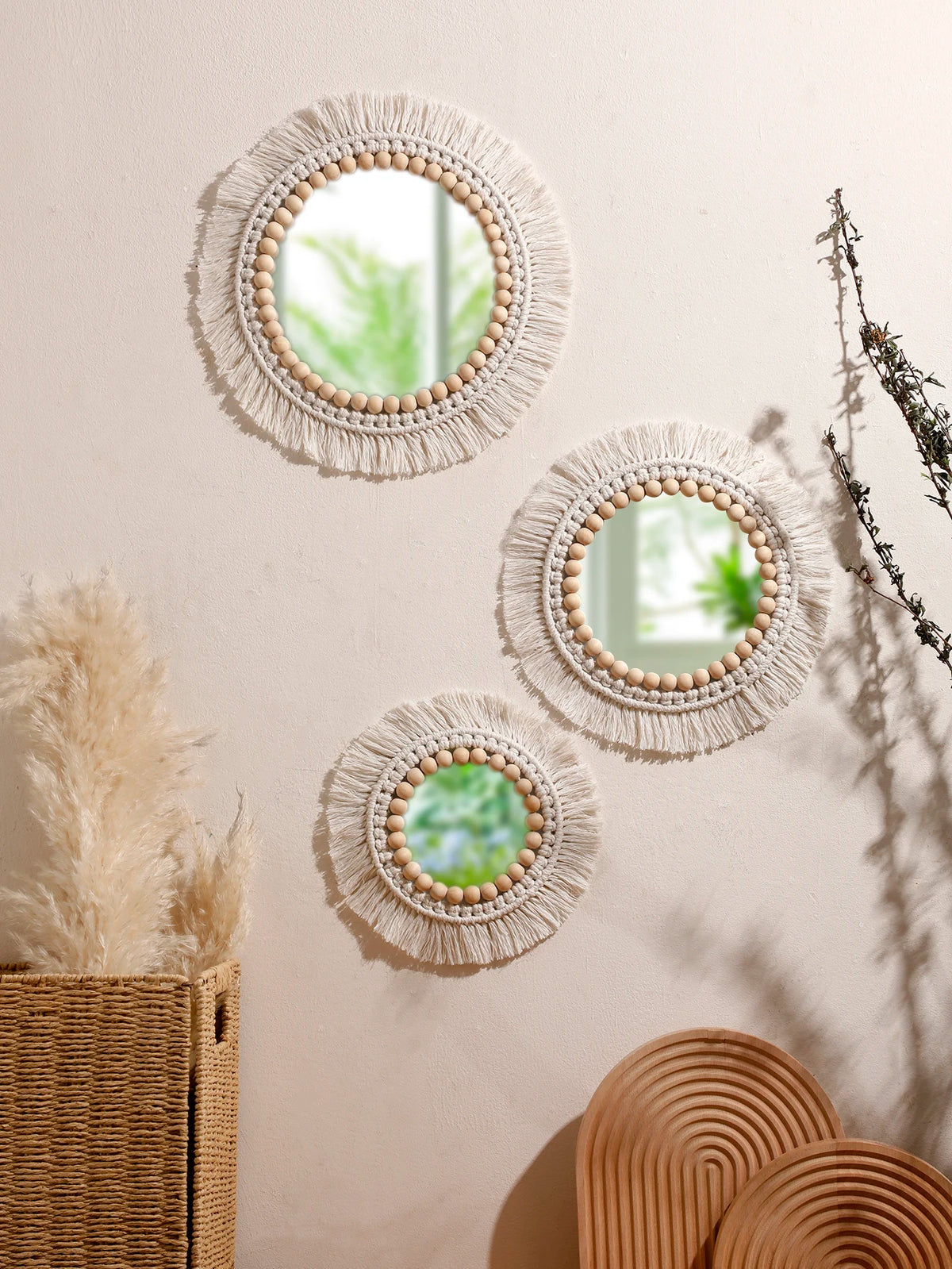 Boho Decorative Mirrors Macrame Round Mirror Aesthetic Room