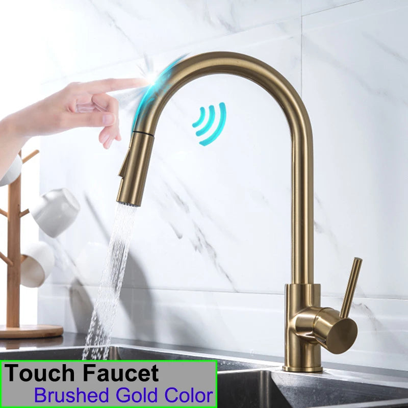 White Touch-On Sink Faucets Pull Down Sprayer Improvement