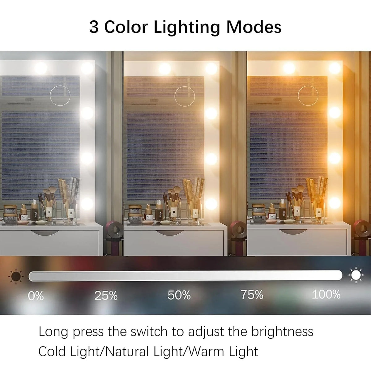 Makeup Vanity Lighted Mirror Charging Station Light Modes