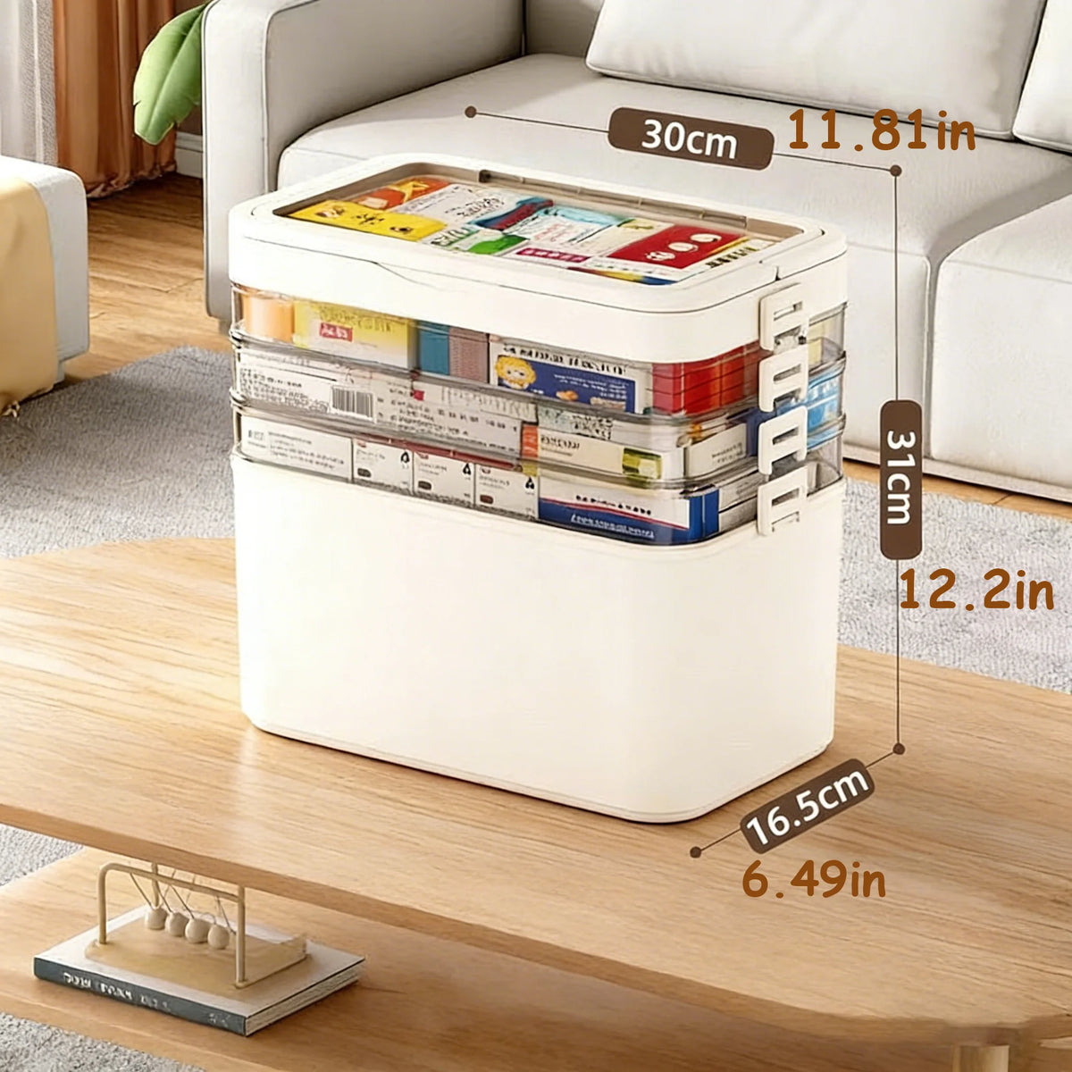 Multi-Layered Milk Tea-Colored Medicine Storage Box - Equipped