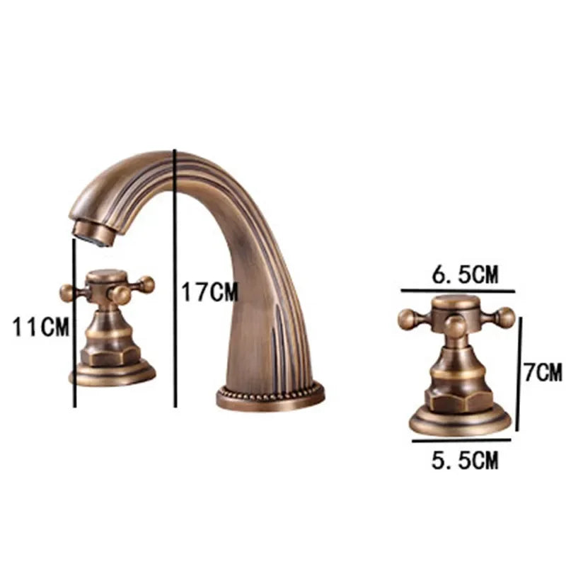 Basin Faucets 3pcs Antique Brass Classic Bathroom Sink