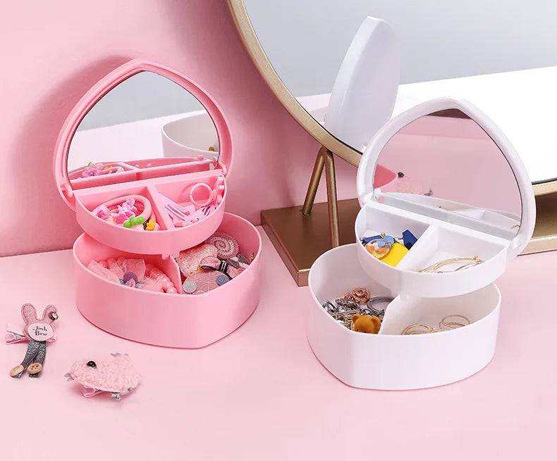 Pink Girl Heart Makeup Jewelry Storage Box Desktop